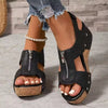 Women's Vintage Wedge Platform Zipper Sandals, Bohemian Height-Increasing Casual Shoes, Comfortable & Stylish For Vacation