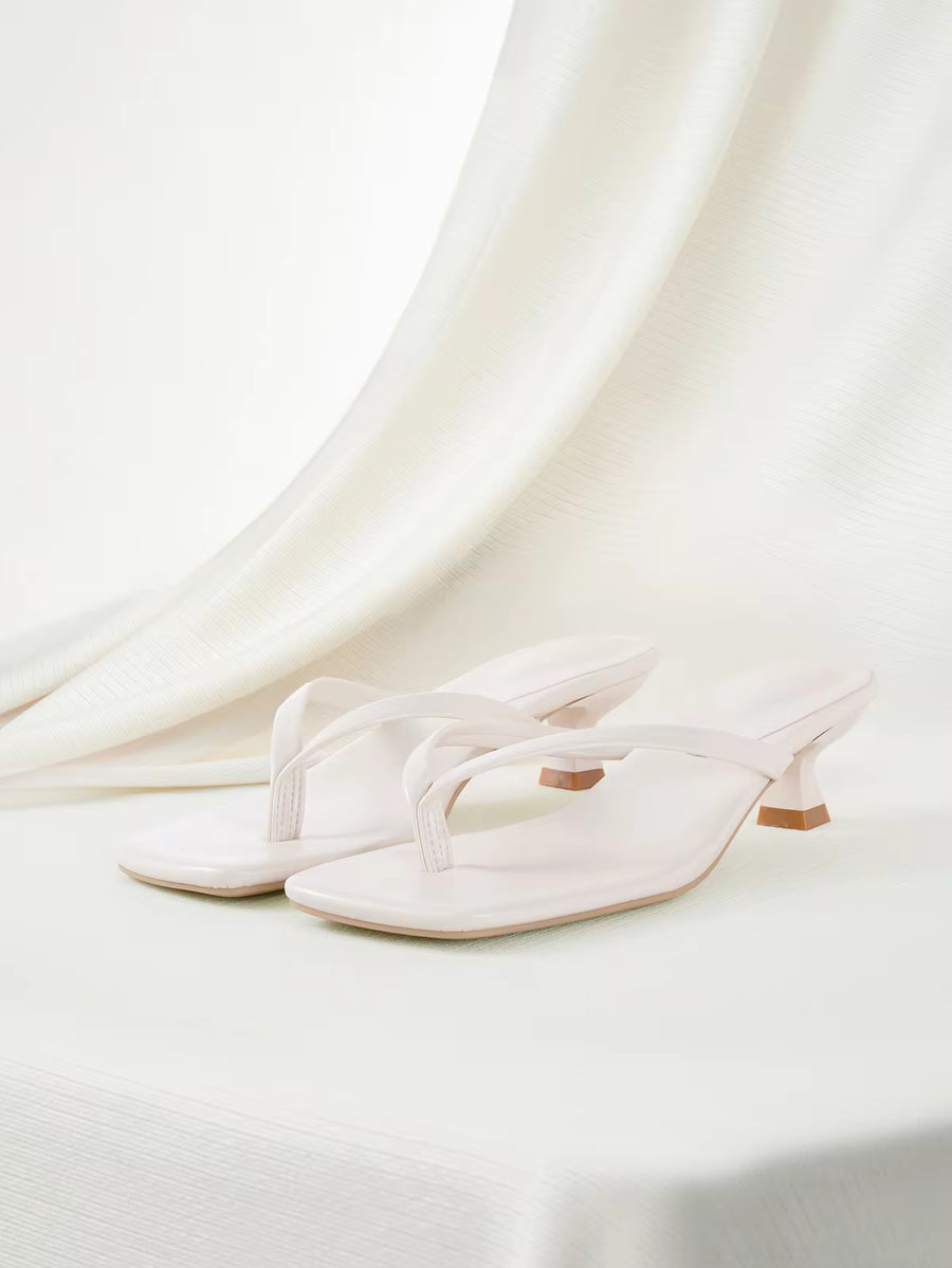 Clariva Summer New Arrival Women's Solid Color Slippers, Elegant Vacation Shoes, Casual Beach High Heels Sandals, Fashionable Easy-On Heels For Dress
